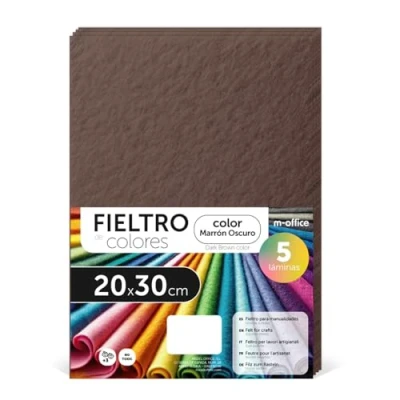 Imagen de Fieltro para Manualidades, de Colores, Suave y Flexible, Material Costura, Telas Patchwork, Ideal proyectos DIY, artesanía o decoración, 20x30cm m office (marron oscuro, 5 uds)