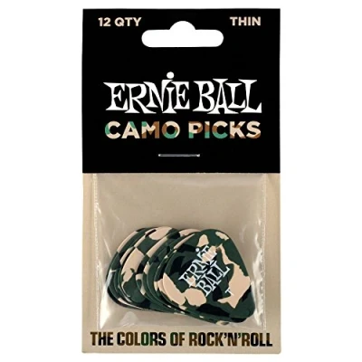 Imagen de Ernie Ball P09221 Púas para guitarra, celulosa, diseño de camuflaje, grosor fino, bolsa 12