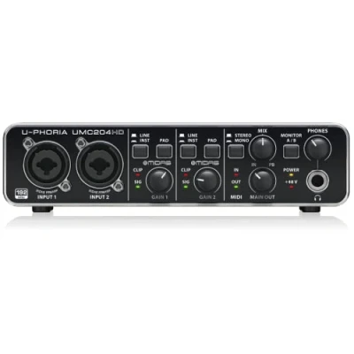 Imagen de Behringer U PHORIA UMC204HD Audiophile 2x4, interfaz de audio/MIDI USB 24 bits/192 kHz con preamplificadores micrófono Midas
