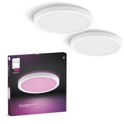 Imagen de Philips Hue Devote Smart LED Panel Light, Ambiente Blanco y Color, Redondo 30cm, 16.6W, 2000 Lumens, Marco para Iluminación Interior del Hogar, Techo, Sala de Estar, Cocina, Pasillo, 2 Pack