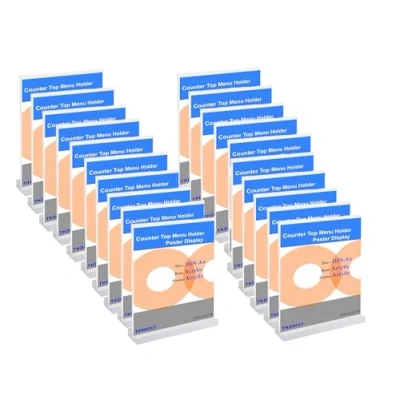 Imagen de TUKA 20x Acrílico A4 Menu Soporte Doble Cara, Forma T con Base Acrílica, Soportes de Sobremesa para Carteles Menús Promociones Porta Carteles. Transparente Expositor Mesa, Vertical TKD8207