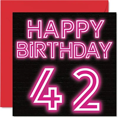 Imagen de Divertidas tarjetas de cumpleaños 42 para hombres y mujeres, brillo neón, tarjeta feliz papá, mamá, hermano, hermana, abuelo, abuela, tía, 145 mm x mm, felicitación