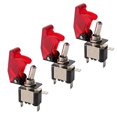 Imagen de QitinDasen 3Pcs Coche Interruptor Palanca, Roja Impermeable Cubierta Rojo LED Indicador, ON OFF 2 Posiciones 3 Pines SPST Auto Conmutador Basculante, para Camión Barco (20A / 12VDC)