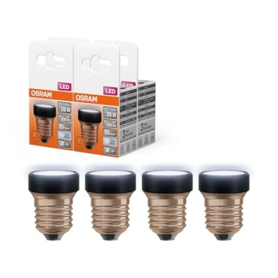 Imagen de OSRAM LED Star Flat con 3,5 W (como 28 W), 300 lm/4000 K, blanco frío 840, esmerilado, plástico en negro, rosca E27, no regulable, 35 mm de diámetro, paquete 4