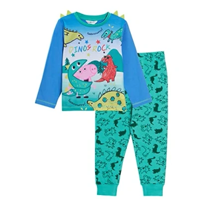 Imagen de Peppa Pig pijama de George para niños, conjunto lujo longitud completa con pinchos dinosaurio en 3D, verde, 4 5 Years