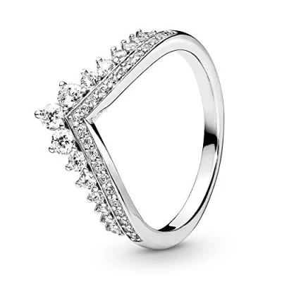 Imagen de Pandora Anillo con diseño de tiara princesa y hueso la suerte plata ley circonitas cúbicas transparentes, talla 60