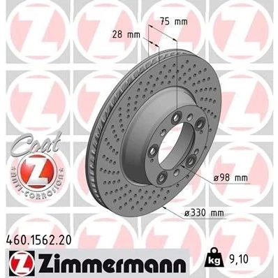 Imagen de ZIMMERMANN COAT Z 460.1562.20 Disco de freno 330 28 10/5 5 130 ventilación interna, perforado revestido PORSCHE: 911 Coupé, Targa, Cabrio