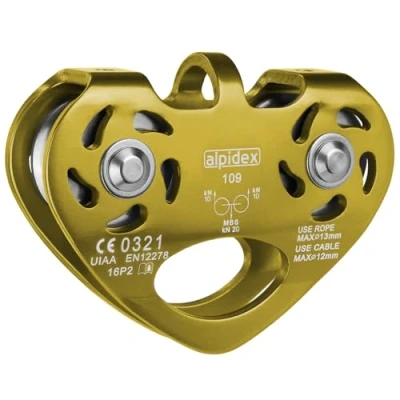 Imagen de ALPIDEX polea de reenvío 20 kN Tandem Pulley para Cuerdas Textiles con 13 mm y Cables 12 EN12278, Color: Dorado