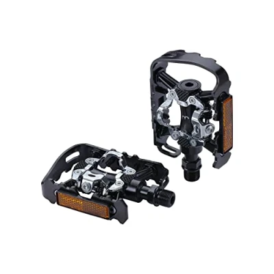 Imagen de BBB Cycling Pedales de Doble Plataforma para Bicicleta Carretera con Tacos SPD y Planos 9/16 Pulgadas, tensión Ajustable MTB E Urban Road DualChoice 2.0 BPD 23B