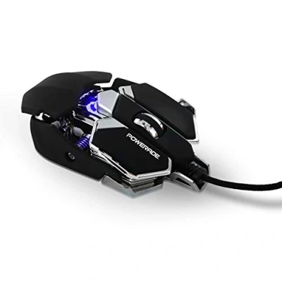 Imagen de Powerade 480011 Ratón Gaming óptico con Cable Alto Rendimiento para Juegos, 4000 dpi, 9 Botones mecánicos programables, PC/Mac, 1,5 Metros, Funda Nylon, Peso reducido