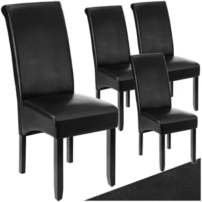 Imagen de TecTake® Set de Sillas Comedor, Piel Sintética, Forma Ergonómica, Patas Madera, Lacadas, Fácil Limpiar, 106cm, Dormitorio, Salon 4 Negro