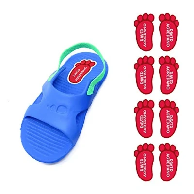 Imagen de Etiquetas Personalizadas para zapatos, 8 Pares de Adhesivos en forma huella, 21 x 37.5 mm, Resistentes al Agua y Duraderos, Uso Libros, Mochilas, Biberones, Rojo, Pequeño, Vinilo.