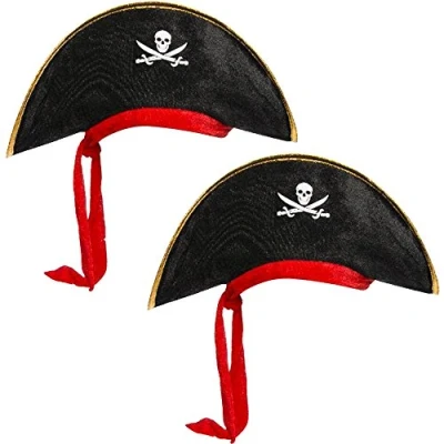 Imagen de com four® 2 Sombreros Piratas para niños con pañuelo Rojo Integrado Fiestas temáticas u Otras Celebraciones