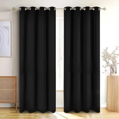 Imagen de Blumtal Cortinas Opacas 2 Piezas 225x140cm Salon Dormitorio con Ojal termicas aislantes Frio y Calor Blackout Negras