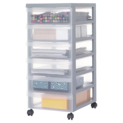 Imagen de Iris Ohyama Unidad de almacenamiento plástico con ruedas y 6 cajones superficiales, Gris, asas fácil extracción, multiusos, A4, A5, para oficina, hogar, escuela, Torre, Organizador, DC 360