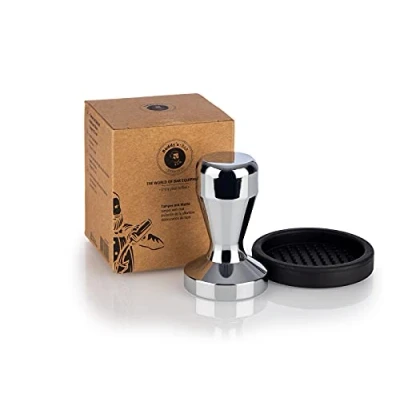 Imagen de Buddy&#039;s Bar Barista Edition, prensador de café, 53 mm diámetro, Base: 8 cm, Acero Inoxidable, Sello Espresso, portafiltros, café con Alfombrilla Silicona
