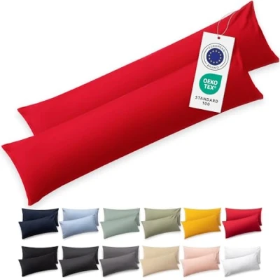 Imagen de Blumtal Funda de Almohada 40x145 cm 100% algodón Rojo Juego 2 Fundas in Jersey con Cremallera, cojín Certificado Oeko Tex, para Almohadas y Cojines