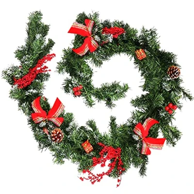 Imagen de Belle Vous Guirnalda Navidad Arbol Pino Artificial Verde 1,8 m con Piñas de Pino, Bayas, Regalos y Lazos Guirnaldas Navideñas para Decoración en Interiores el Hogar Bodas