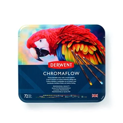 Imagen de Derwent 2306014 Estuche de 72 Lápices Chromaflow, Núcleo 3.5 mm y Gran Dureza, Textura Suave Fácil Mezclar, Ideal para Dibujar, Pintar Colorear, Calidad Profesional
