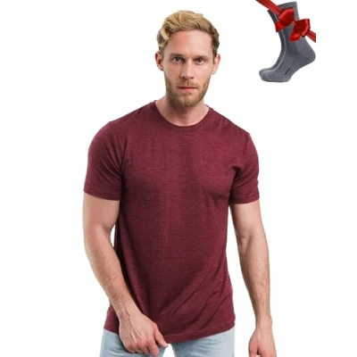 Imagen de Merino.tech Camiseta Lana Merino Hombre — 100% orgánica de Interior Capa Base Layer (Burgundy Wine, Small)