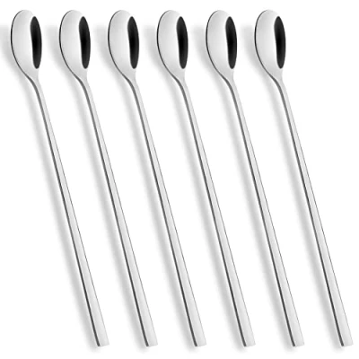 Imagen de AOOSY Paquete de 6 cucharas café con Leche Mango Largo Mezclador Helado Acero Inoxidable Cuchara para Mezclar Ideal Té batir sundeas