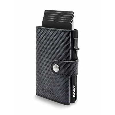 Imagen de BORZ Prime MAXUS Magnetic 2, Billetera Delgada, Compartimento para Monedas, AirTag Compatible, Estuche Tarjetas, Protección RFID, Mini Monedero, Cuero Genuino Hombres y Mujeres