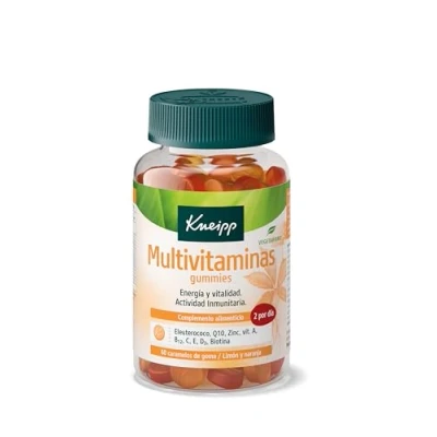 Imagen de Kneipp Multivitaminas Gummies, Vitaminas para el Cansancio y la Fatiga, con Biotina, Zinc, Vitamina A, B12, C, E, D3, Coenzima Q10 Eleuterococo, Sabor Limón Naranja, 60 Gominolas