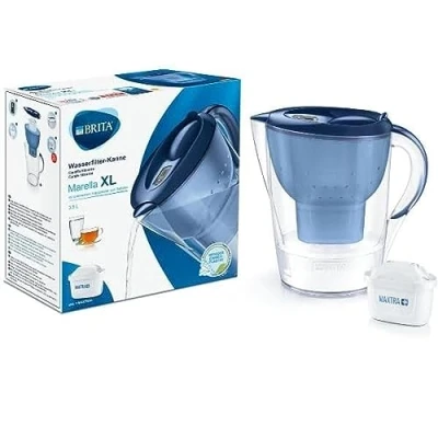 Imagen de BRITA Jarra con filtro de agua Marella XL para reducir el cloro, la cal y las impurezas, incluye 1 cartucho MAXTRAMás, Azul, 3.5 litros