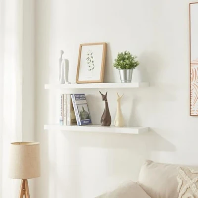 Imagen de [en.casa] Estantería Pared Stranda de 2 Estantes Juego Baldas Flotantes para Sala Baño Cocina Dormitorio Despacho MDF Metal 80x20x3,5cm Blanco