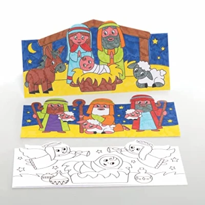 Imagen de Baker Ross FC270 Tarjetas Emergentes de la Natividad para Colorear Paquete 10, Artes y Manualidades Navideñas niños, que los Niños