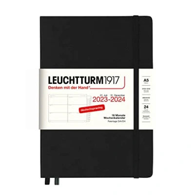 Imagen de LEUCHTTURM1917 367603 Agenda semanal tamaño A5 2024, 18 meses, negro, alemán