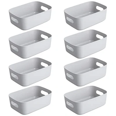 Imagen de Bgfuni Juego de 8 Cestas Almacenaje Multiuso, Cajas Organizadoras Plástico con Asas, Cesta Ordenación, Almacenaje, Almacenamiento para Cocina, Baño, 19 x 13.5 7.5cm (Gris)