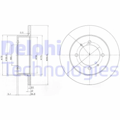 Imagen de DELPHI Disco de freno KIA: Magentis II, I, HYUNDAI: SONATA 4 12mm macizo aceitado sin procesar BG3609 5841134110 Discos freno,