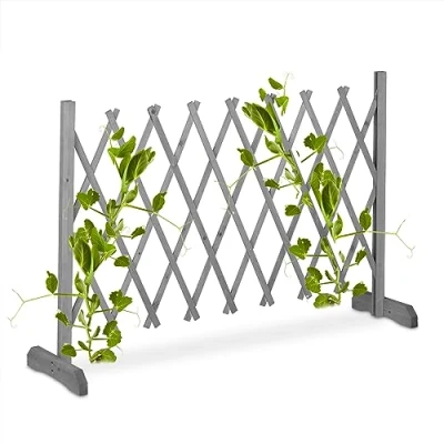 Imagen de Relaxdays Reja Trepadoras Madera, Soporte Enredaderas Extensible hasta 185 cm, Celosía de Pie, Jardín o Terraza, Gris, 73 x 28 cm