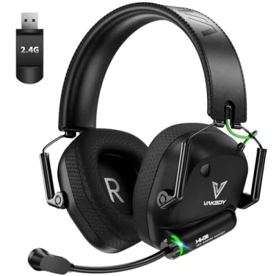 Imagen de Vakedy auriculares inalámbricos para juegos PC, PS4, PS5, Mac, Switch, USB de 2.4 GHz con micrófono, Bluetooth 50 mm, batería horas, baja latencia,