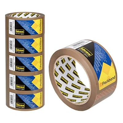 Imagen de Idena 90129 cinta adhesiva marrón, 50 mm x 66 m, 6 rollos de silenciosa, ideal para mudanzas y envíos
