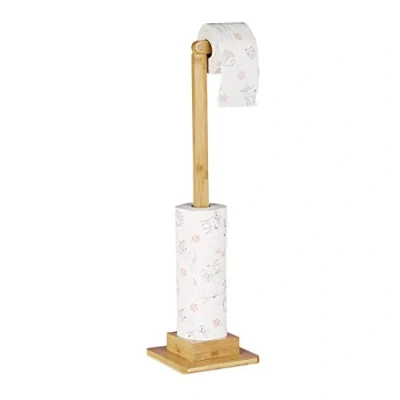 Imagen de Relaxdays Portarrollos de Pie, Bambú, sin Taladrar, Soporte Papel Higiénico Repuesto, 71,5 x 23,5 19 cm, Natural