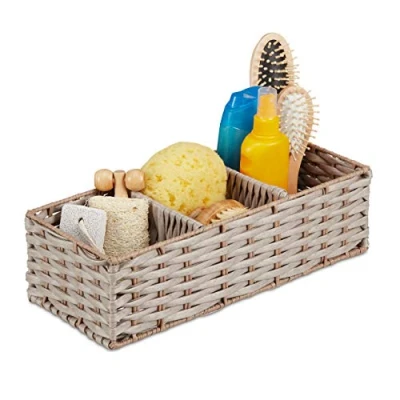 Imagen de Relaxdays Cesta de Almacenamiento Trenzada para baño con 3 Compartimentos, plástico, HBT: 11 x 36,5 15,5 cm, Color marrón, 90% 10% Hierro