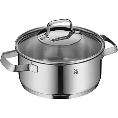 Imagen de WMF Belmonte olla pequeña de 20 cm, con tapa cristal, para pasta y (2,5 L, acero inoxidable Cromargan pulido, sin revestimiento)