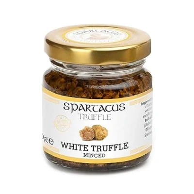 Imagen de TRUFA Blanca SPARTACUS, PICADA, CONSERVADA EN ACEITE DE OLIVA VIRGEN EXTRA, EL CONDIMENTO GOURMET PERFECTO PARA PIZZA, PASTA, ENSALADAS, PATATAS (Trufa 40g)