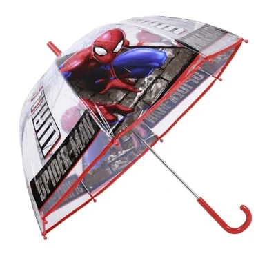 Imagen de SRV Hub paraguas de PVC para niñas y niños, resistente al viento, 8 paneles personajes dibujos animados, clásico, Brolly niños unisex a partir 3 años transparente, Spiderman,