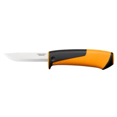 Imagen de Fiskars Cuchillo universal, Incluye funda con afilador, 21,5 cm, Negro/Naranja, 1023618