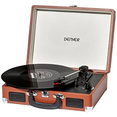 Imagen de Tocadiscos Denver VPL 120 Brown, Reproducción a 3 Velocidades, Diseño Maleta, 2 Altavoces Estéreo, Función Grabación, Incluye Autostop, Color Marrón