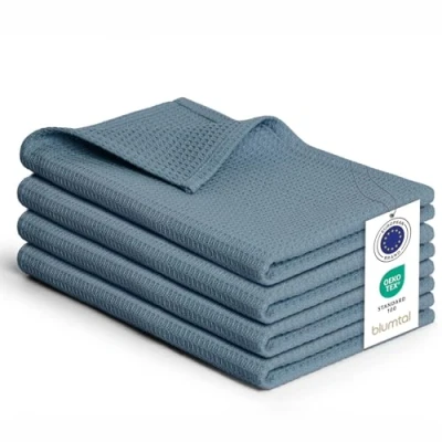 Imagen de Blumtal paños de cocina 50x70cm en set 4 trapos 100% algodón lavables a 60C con diseño gofre buenos algodon Azul