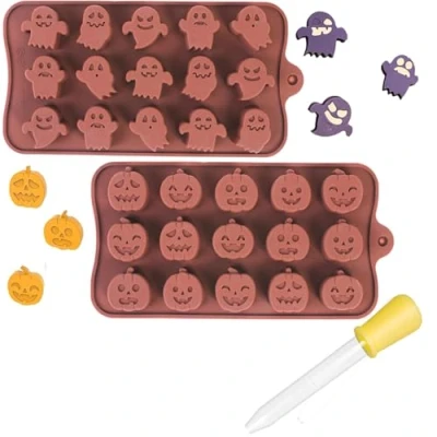 Imagen de sylbx 3 Piezas Molde de Chocolate Fantasma Silicona,Molde Pastel Silicona Halloween,Molde Chocolate,Molde Calabaza Halloween,Moldes para Caramelos