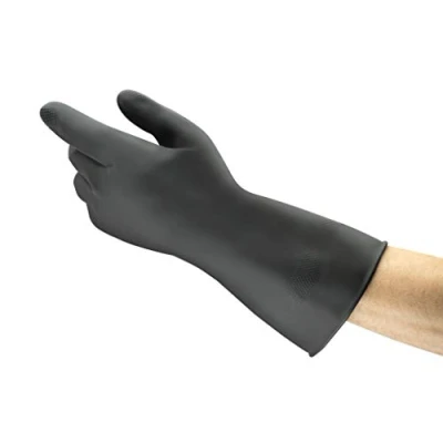 Imagen de Ansell AlphaTec 87 118 Guantes de Trabajo Pesados, Alta Protección Química y Resistencia a la Abrasión, Seguridad Industrial, Látex Reutilizables, Negro, Talla XS (1 Par)
