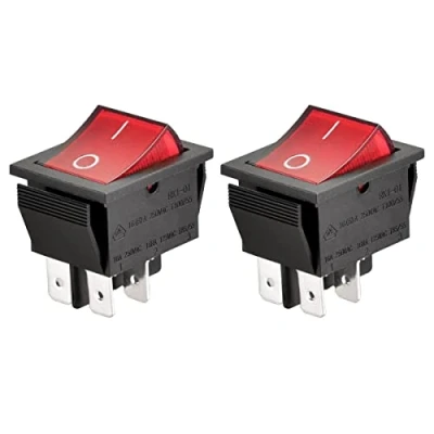 Imagen de Heschen Interruptor basculante DPST de encendido y apagado, 4 terminales, luz roja, 16A 250V CA (2)
