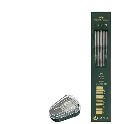 Imagen de Faber Castell TK® Sacapuntas con depósito colector, color de la carcasa: verde + 10 minas caída 2 mm TK9071 dureza HB