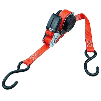 Imagen de PETEX Correa tensora automática de carraca autoenrollable, 1 Pieza, 5 m x 25 mm, 350/700 Dan, hasta 700 kg, Color Rojo, Gancho en S