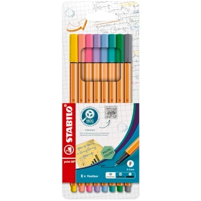 Imagen de STABILO Point 88 &quot;Colores Neón&quot; Fineliner Bolígrafo (Pack of 6) Pastel, Pack 8